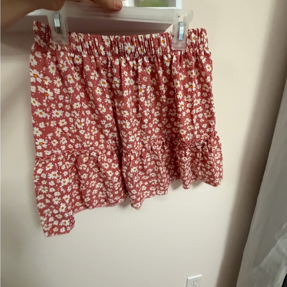 Floral Ruffle Mini Skirt in Coral Pink